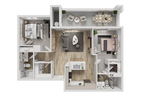 Floor plan for 2 beds, 2 baths, 1216 sqft
